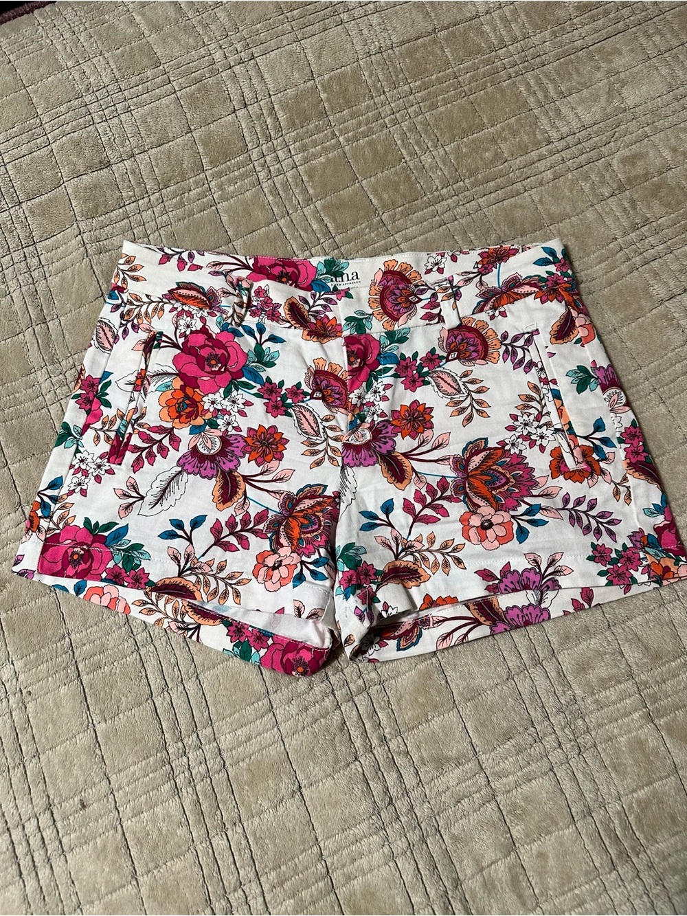 a.n.a White Floral Jean Shorts with Pink, Teal & Orange Blooms